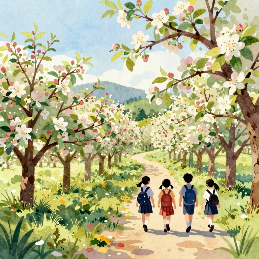 Vibrant watercolor style illustration depicting a serene spr...
