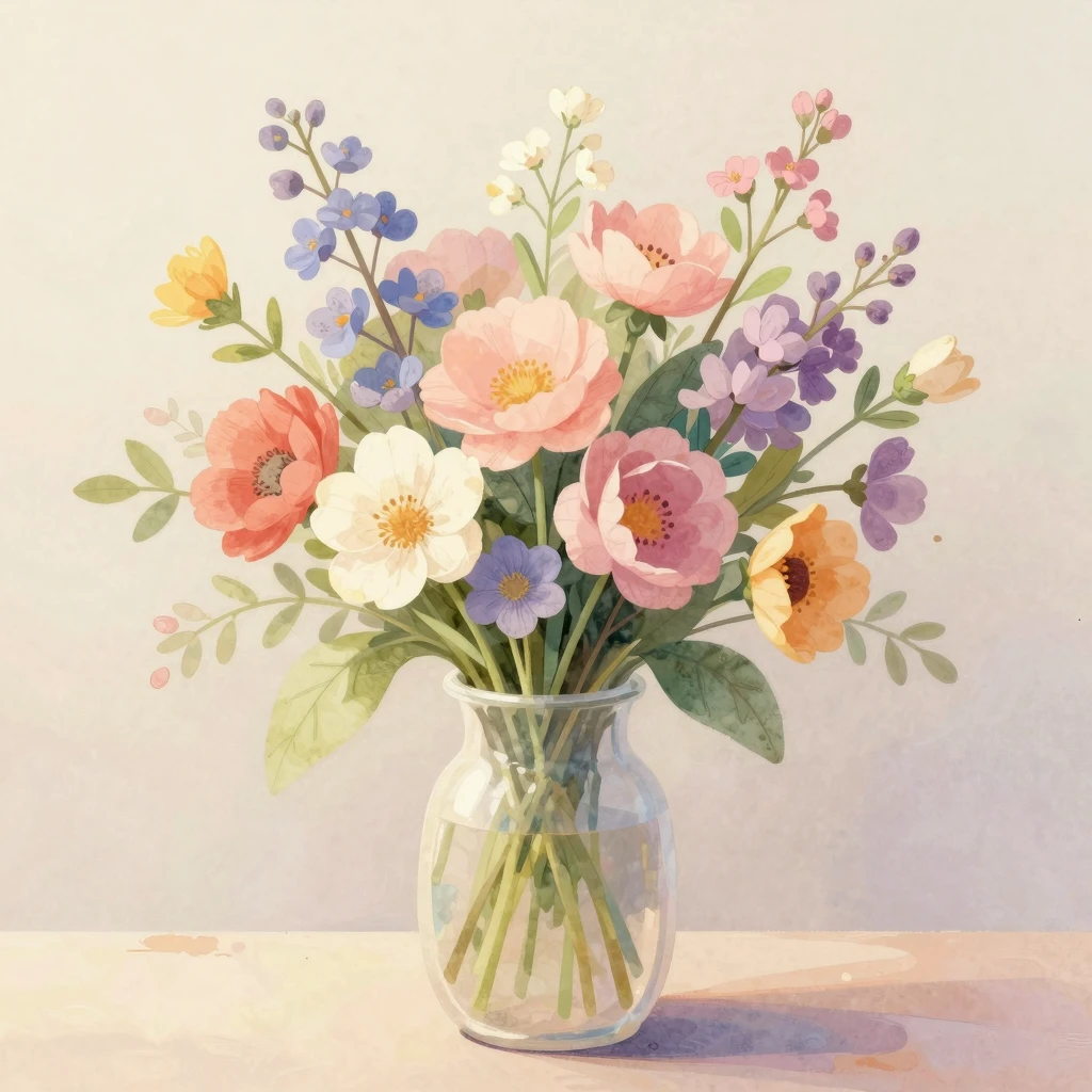 A beautiful artistic illustration of a bouquet of colorful s...