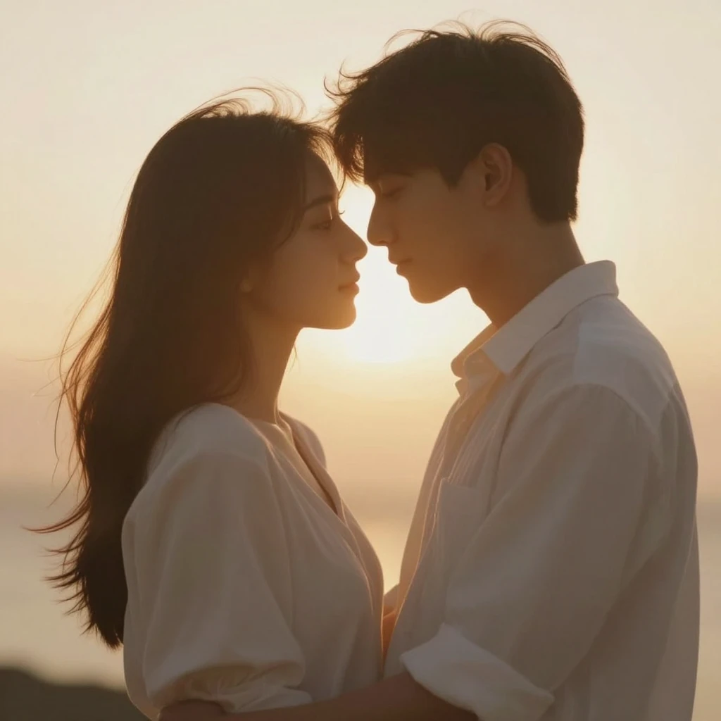 A warm, ethereal glow surrounding two figures in a gentle em...
