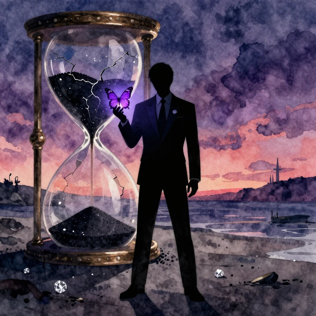 Vibrant watercolor style. A mysterious male silhouette in a ...