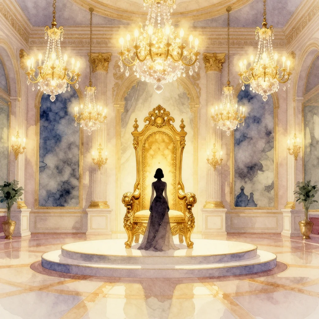 An artistic watercolor painting of a grand royal ballroom, a...
