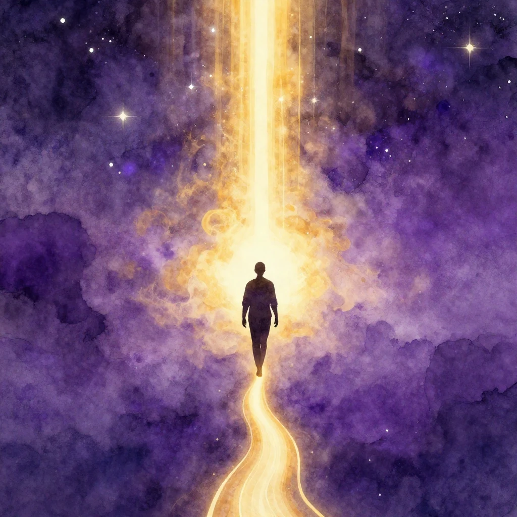 A silhouette of a lone figure walking on a glowing thin line...