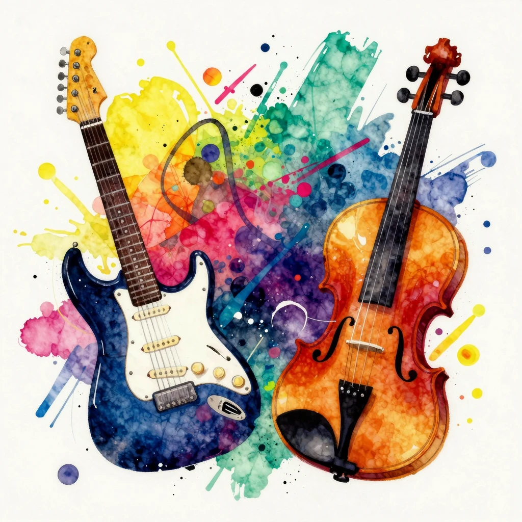 Vibrant watercolor style punk rock album cover. Abstract and...