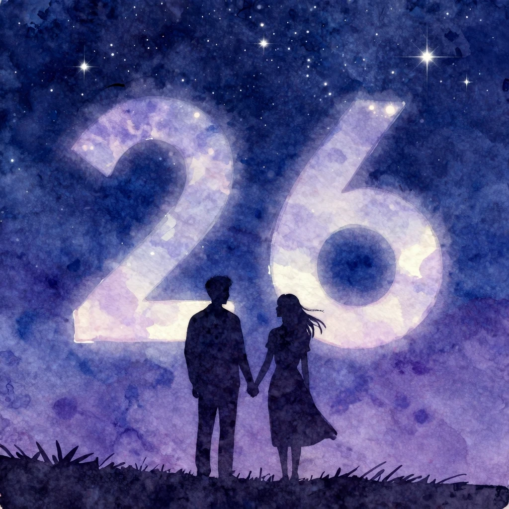 Watercolor painting of a couple in silhouette holding hands,...