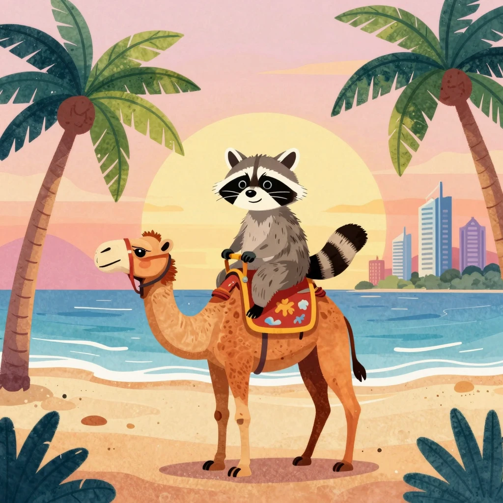 Vibrant watercolor style funny animal art, a funny raccoon s...