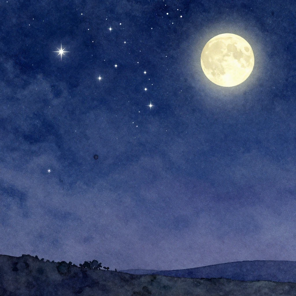 A beautiful night sky in watercolor style, filled with twink...