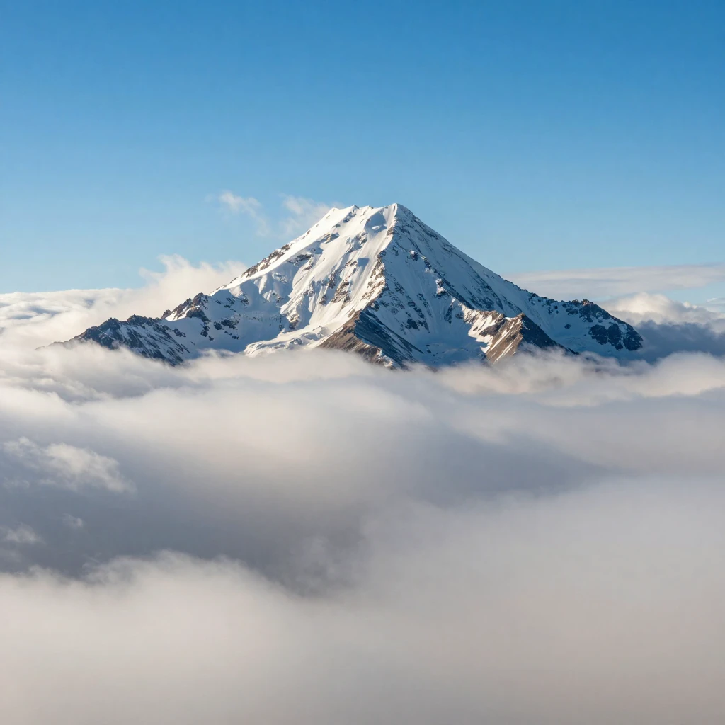 A majestic mountain peak piercing through a thick layer of w...