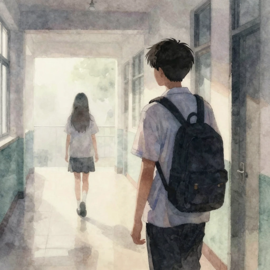 Watercolor painting of a lonely teenager's silhouette in a s...