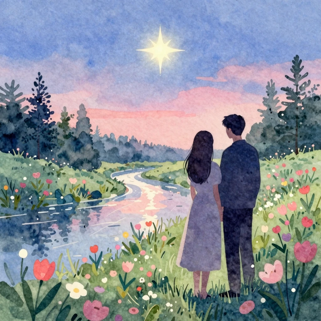 A vibrant watercolor painting in a minimalist indie album co...