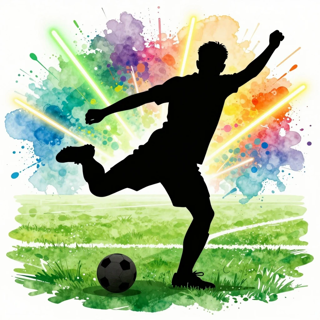 A dynamic silhouette of a soccer player performing a powerfu...