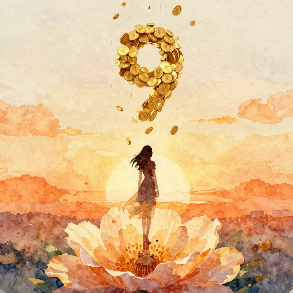 Watercolor painting of a woman's silhouette standing under a...