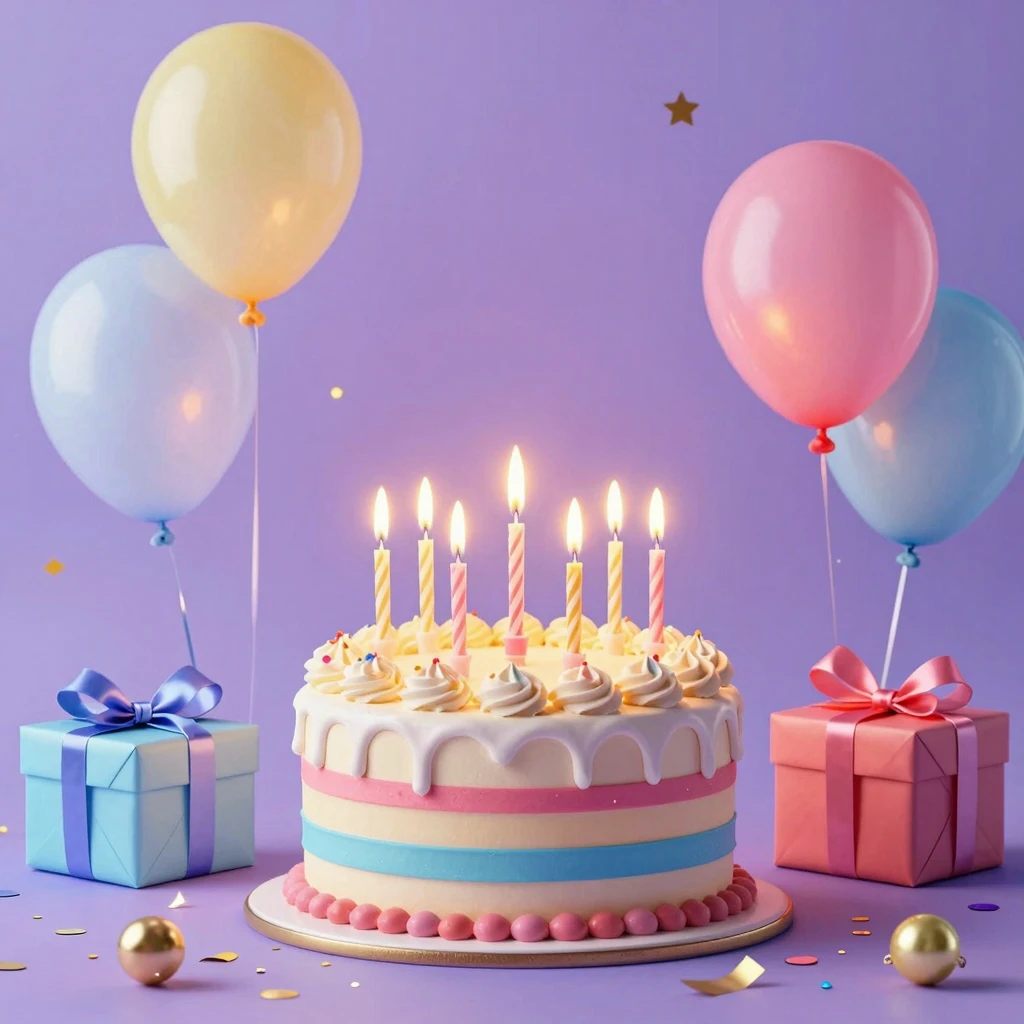 A festive celebration scene featuring a large colorful cake ...