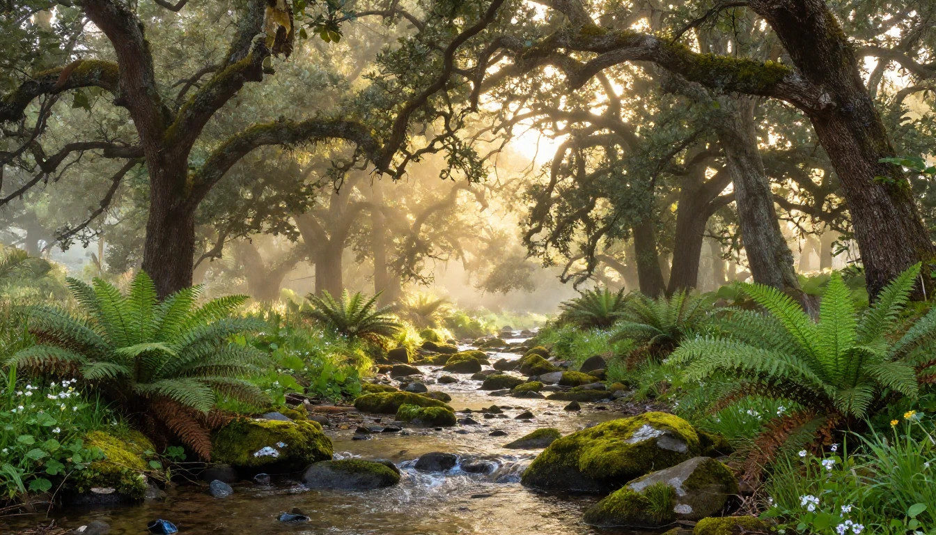 A breathtaking wide-angle view of a sun-drenched ancient for...