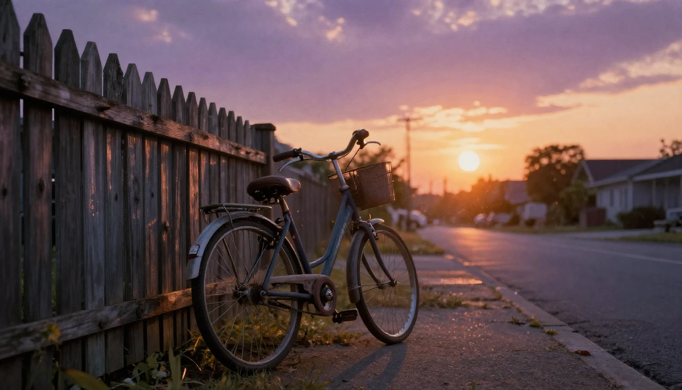 A dreamlike scene of a solitary vintage bicycle leaning agai...