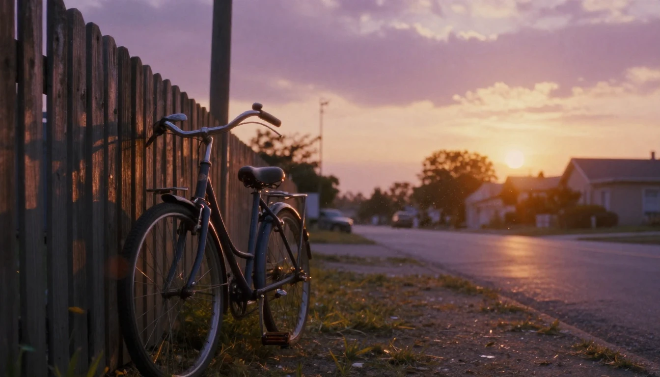 A dreamlike scene of a solitary vintage bicycle leaning agai...