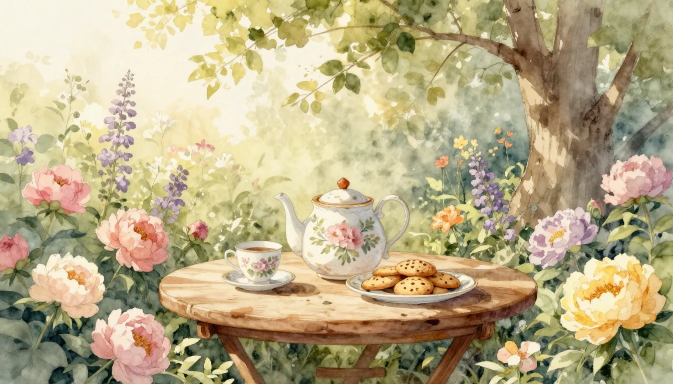 A heartwarming watercolor illustration of a cozy, sun-drench...