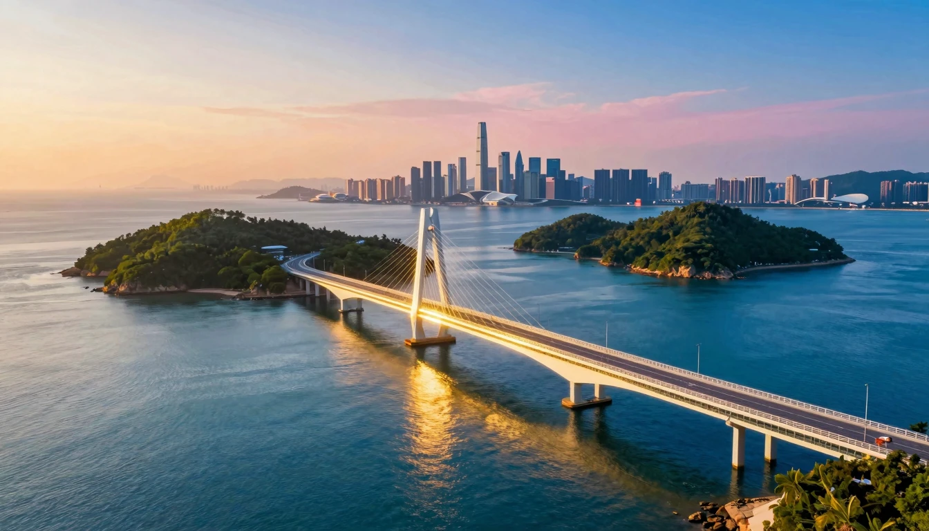 A majestic, modern bridge constructed from polished glass an...