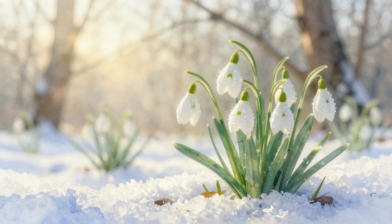 A delicate and ethereal watercolor painting of white snowdro...