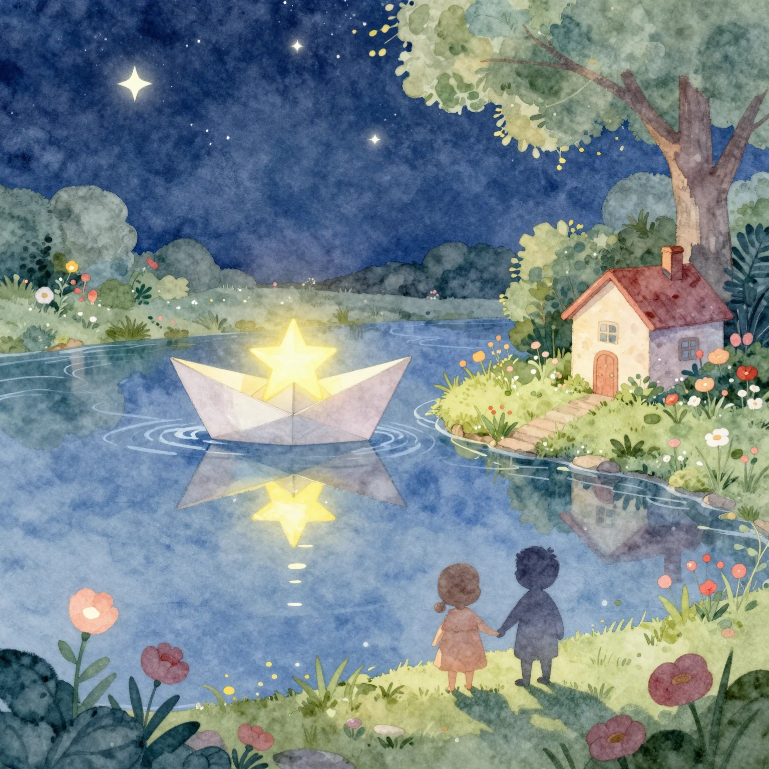 A dreamlike and whimsical children's book illustration in vi...