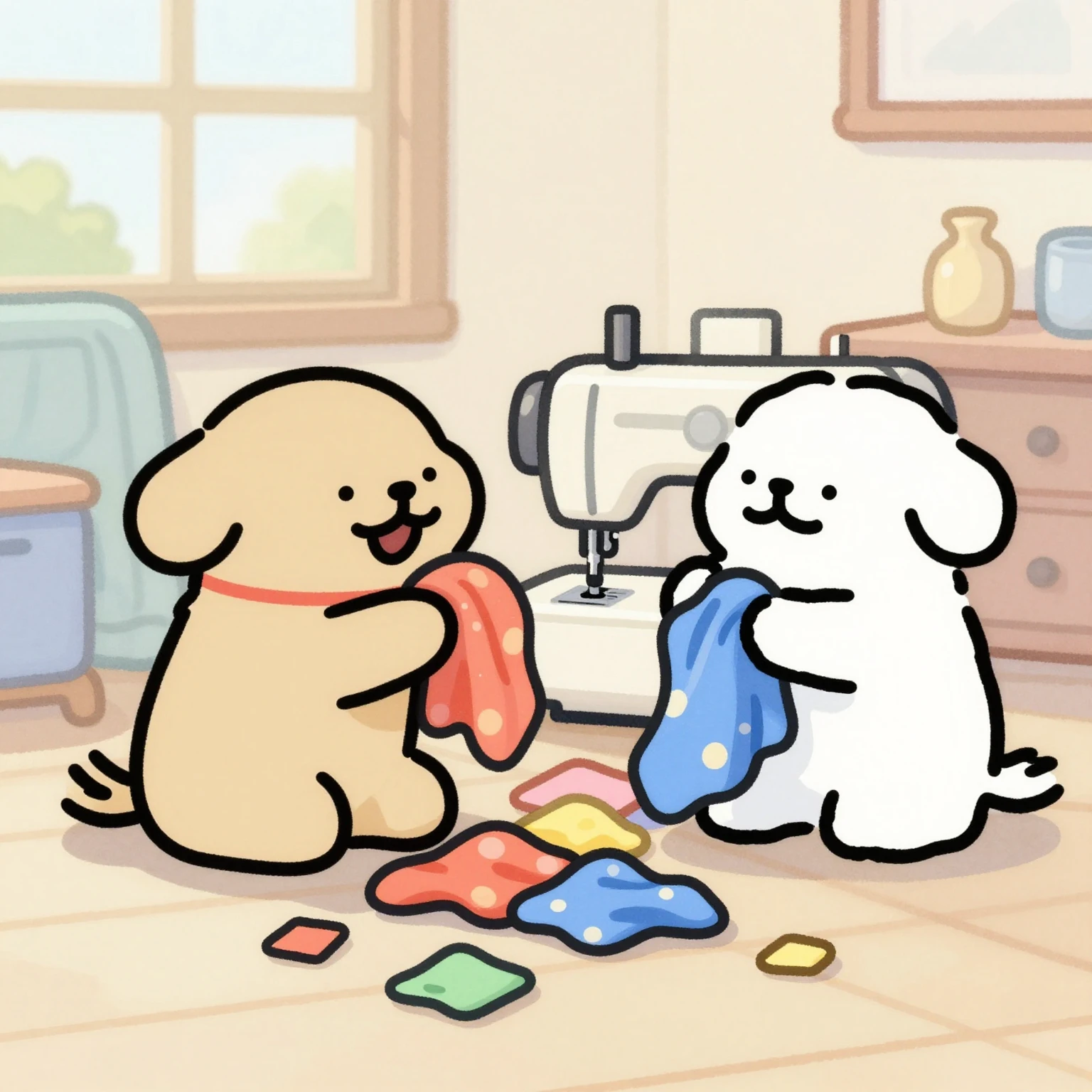 Bright cartoon style watercolor illustration of two funny fl...