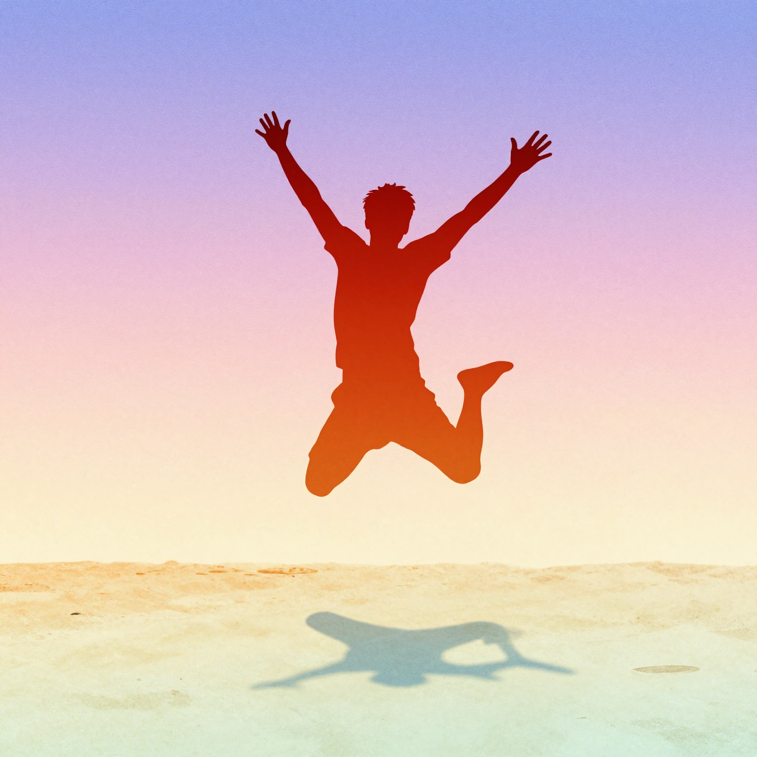 Minimalist watercolor silhouette of a happy person jumping o...