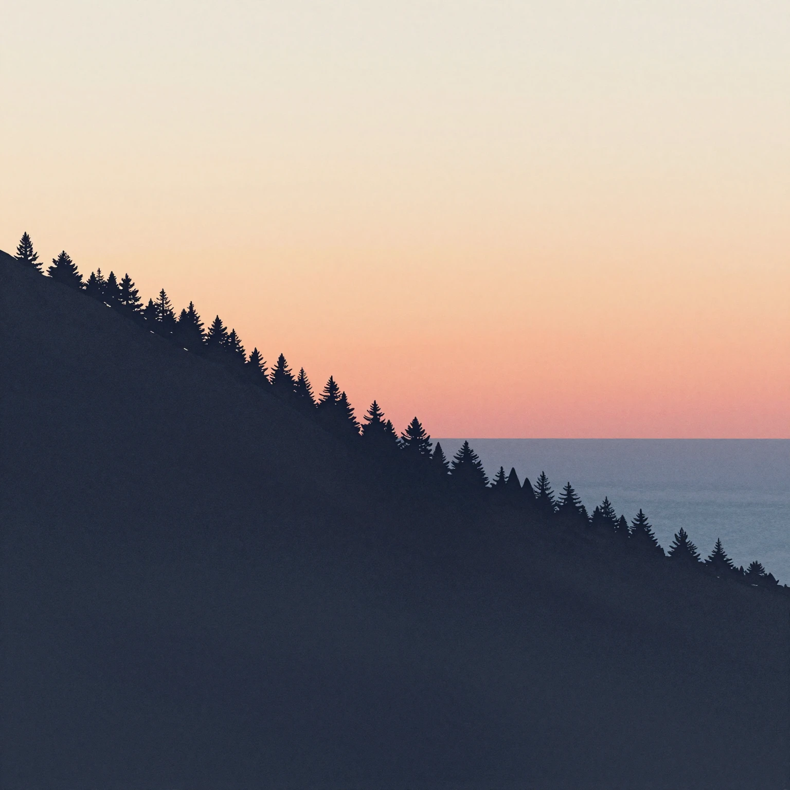 Minimalist watercolor landscape, silhouette of a forest on a...