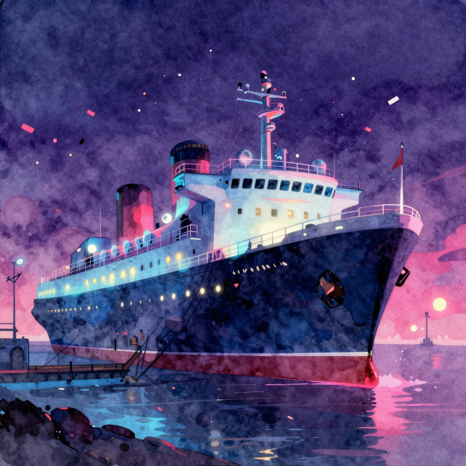 Artistic watercolor and synthwave style illustration of a la...