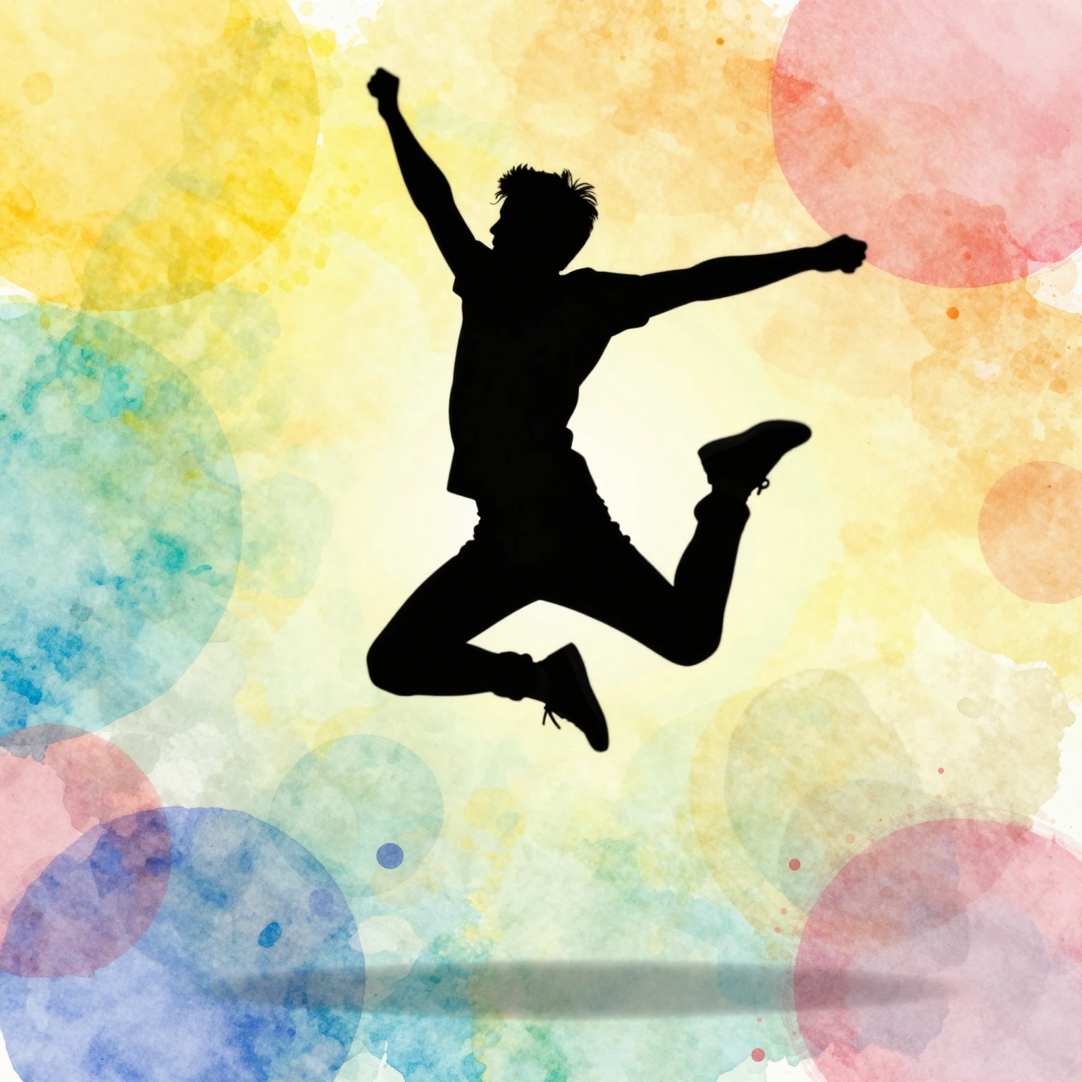 Watercolor style silhouette of a young person jumping energe...