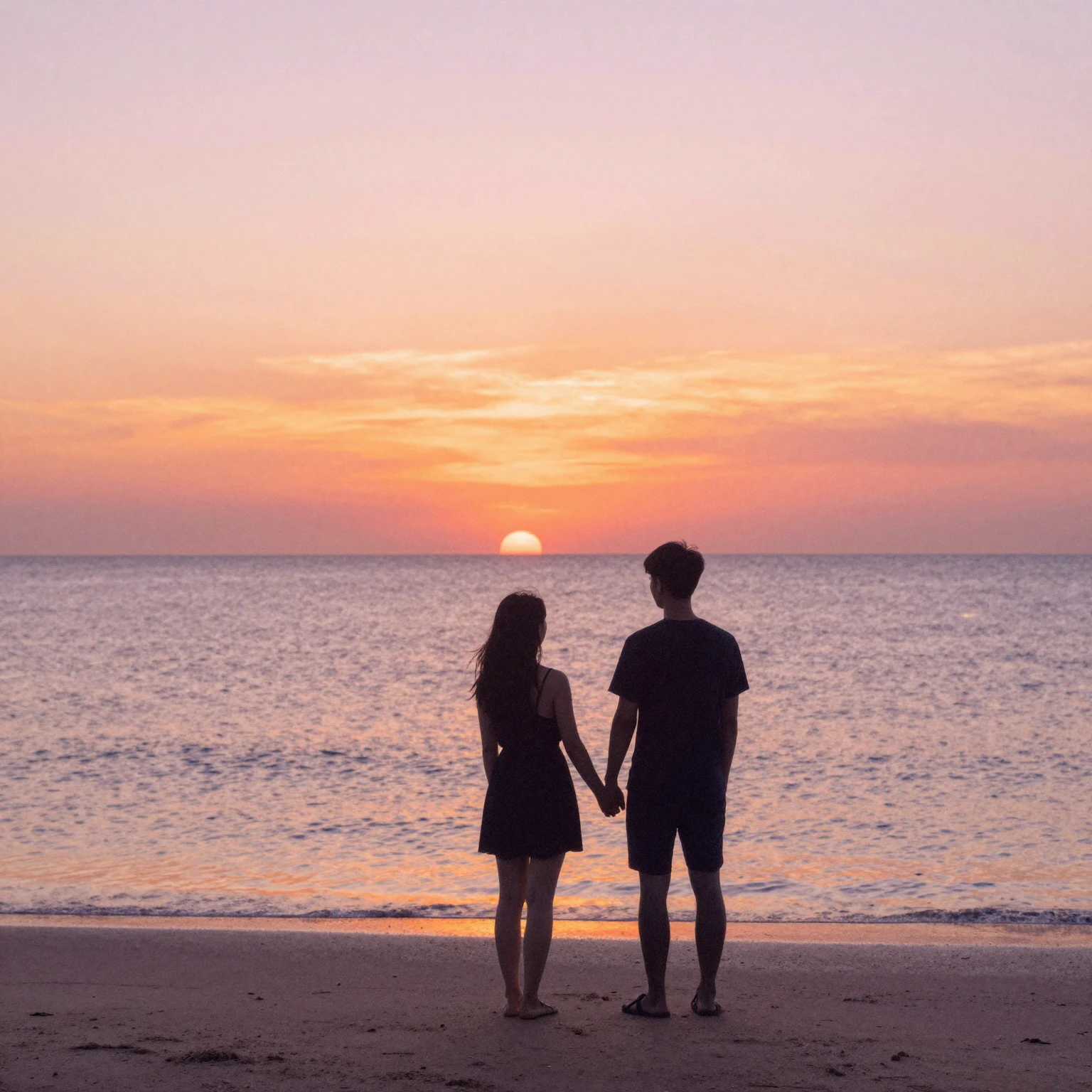 A watercolor painting of a romantic sunset over a calm ocean...