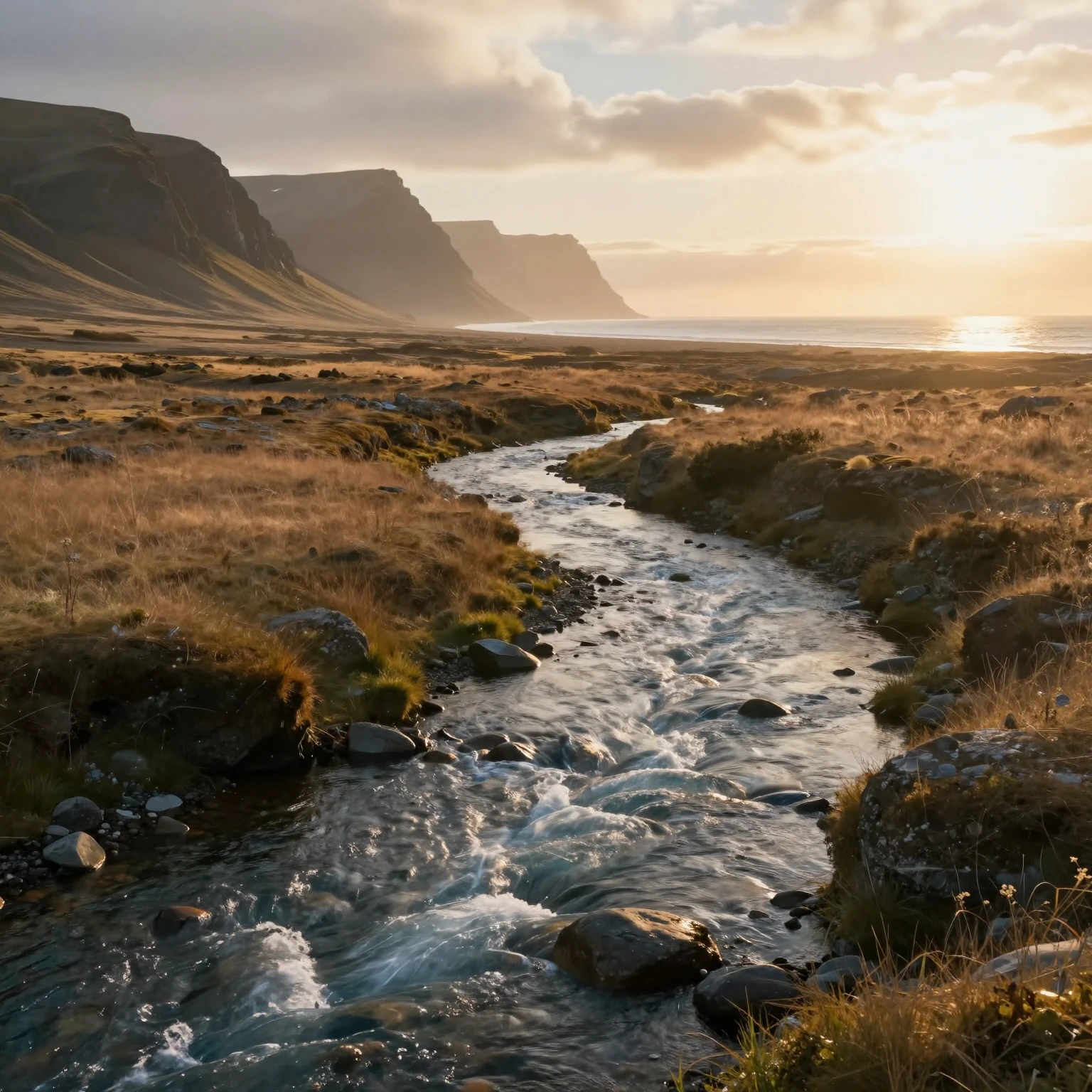 A small crystal clear river flowing through a vast landscape...