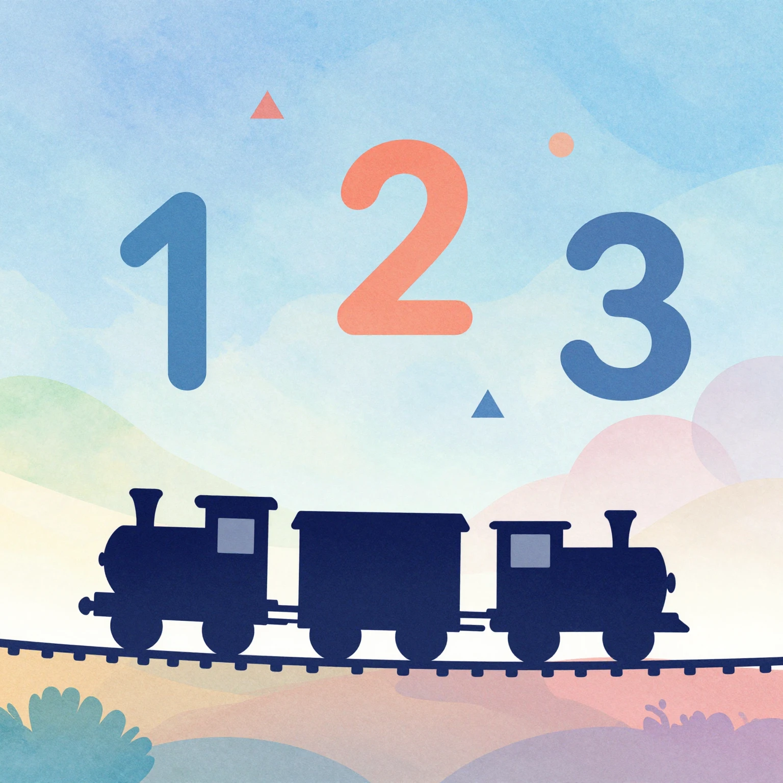 Watercolor style silhouette of a toy train traveling through...