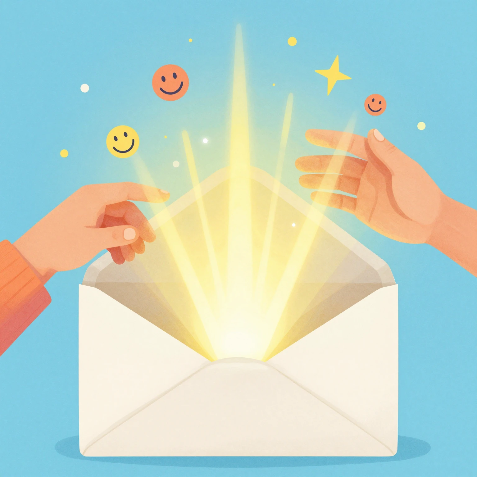 An artistic depiction of an open envelope from which sparkli...