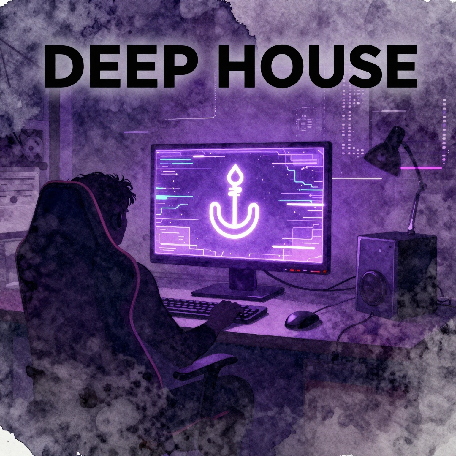 Vibrant watercolor style deep house cover art, featuring a d...