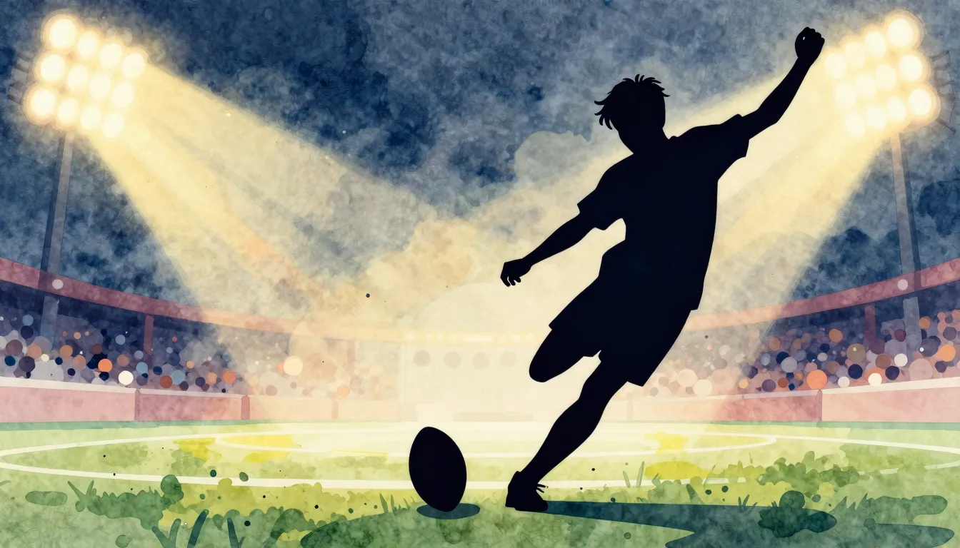 Watercolor style. Silhouette of a teenage boy kicking a foot...