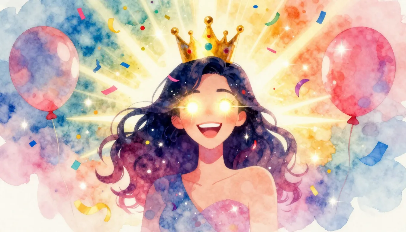 Vibrant watercolor style. Festive birthday cover art, a silh...