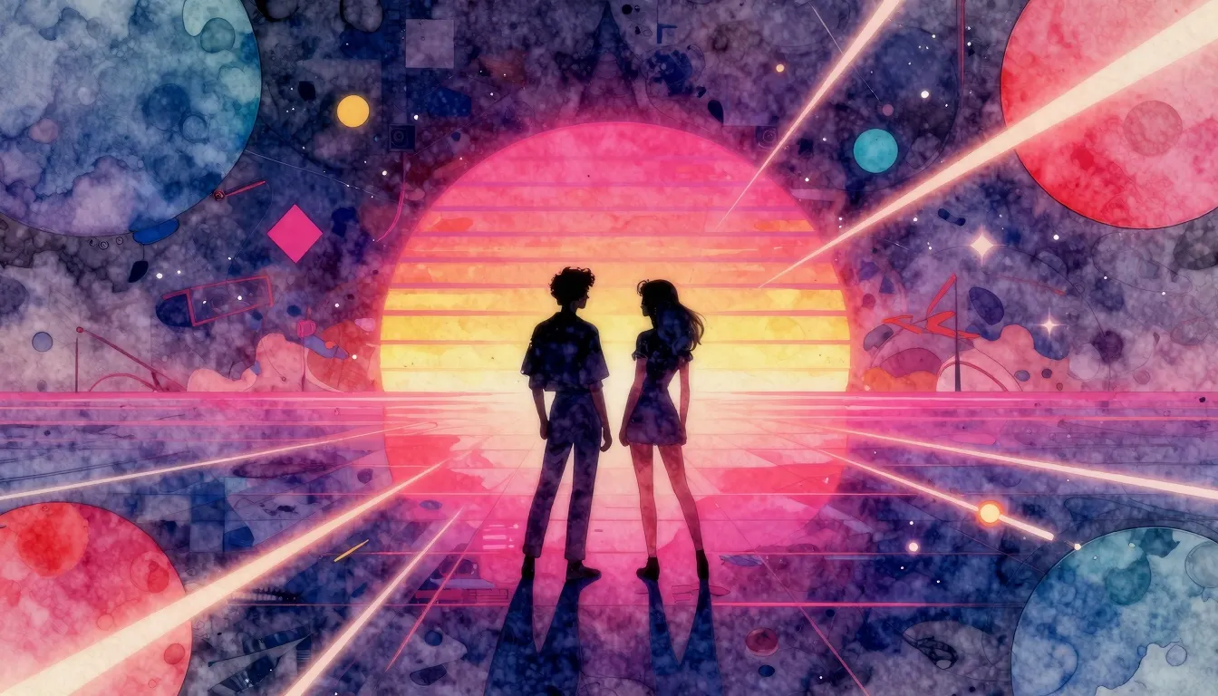 Vibrant watercolor style. 80s disco style album cover, vibra...