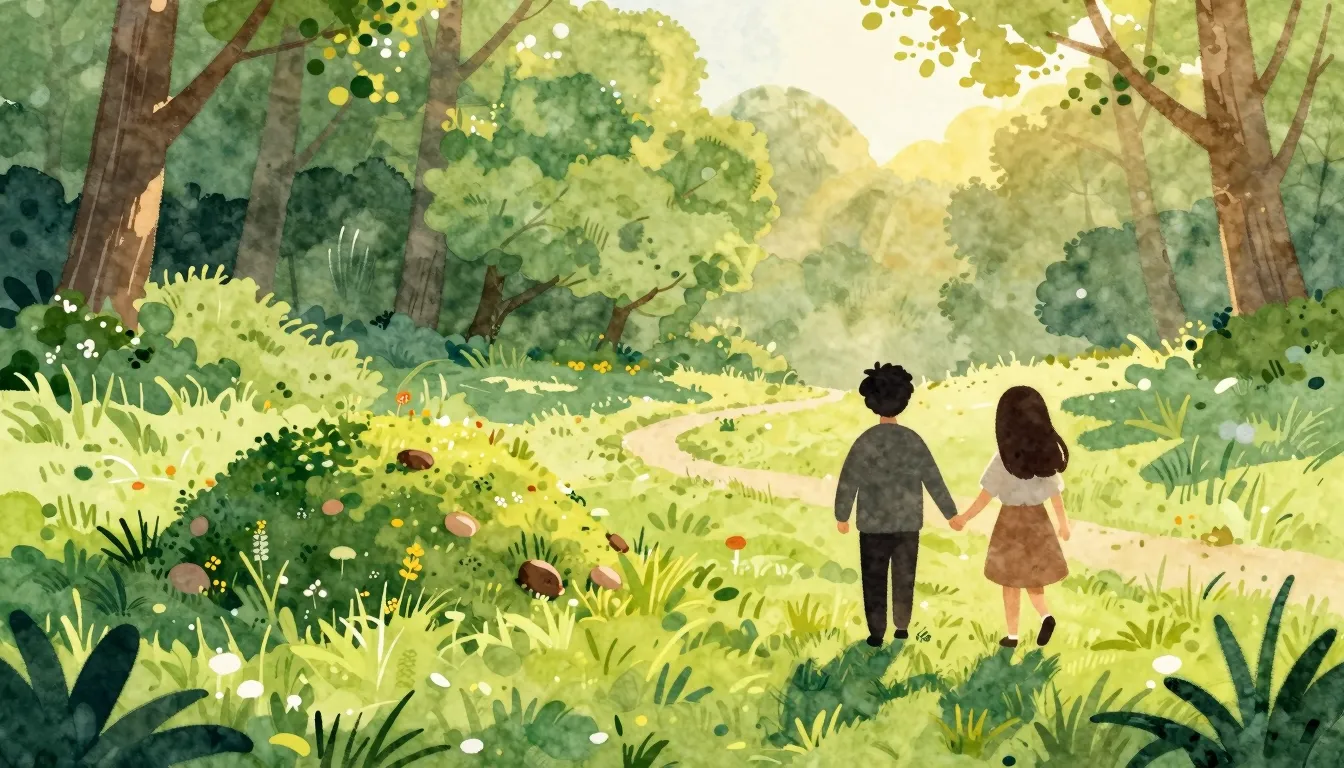 Vibrant watercolor style. A whimsical illustration of a sunn...