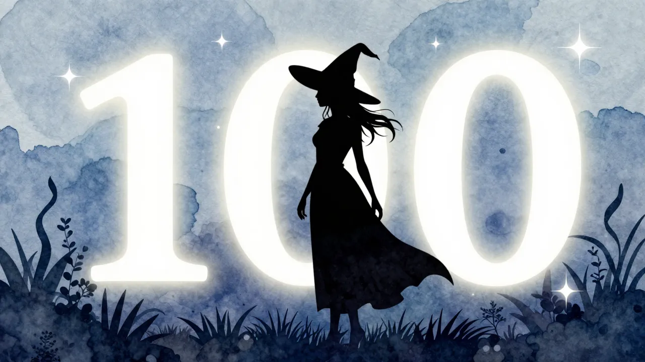 Watercolor style. Silhouette of a beautiful witch over a gar...