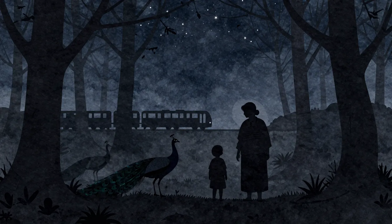 Watercolor style. Silhouette of an old woman and a child sta...