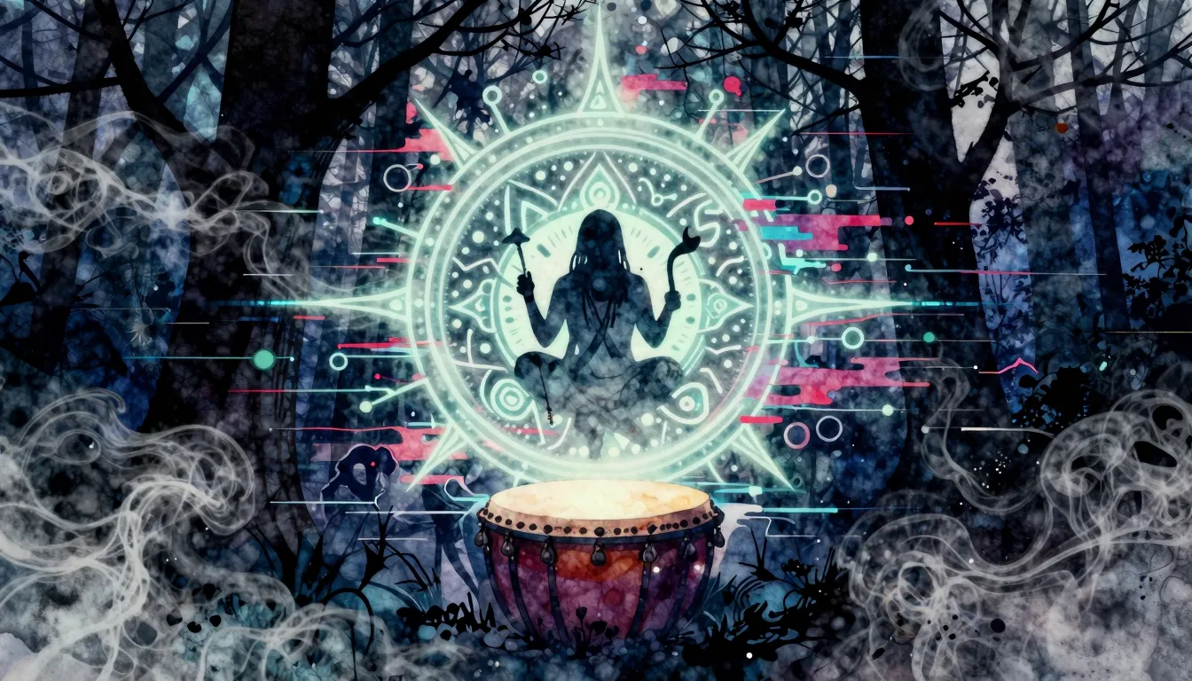 Vibrant watercolor style. Abstract IDM album cover, glitch a...