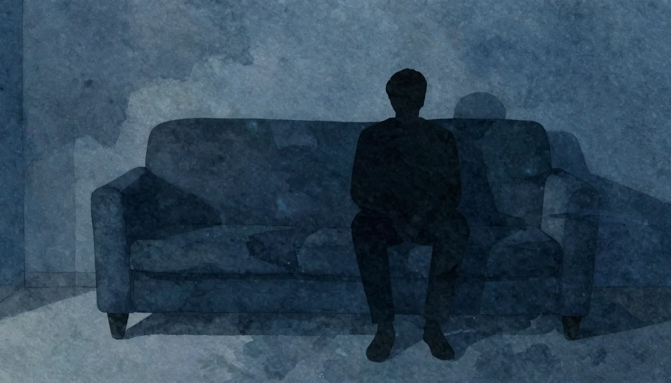 Vibrant watercolor style. A lonely silhouette sitting on a c...