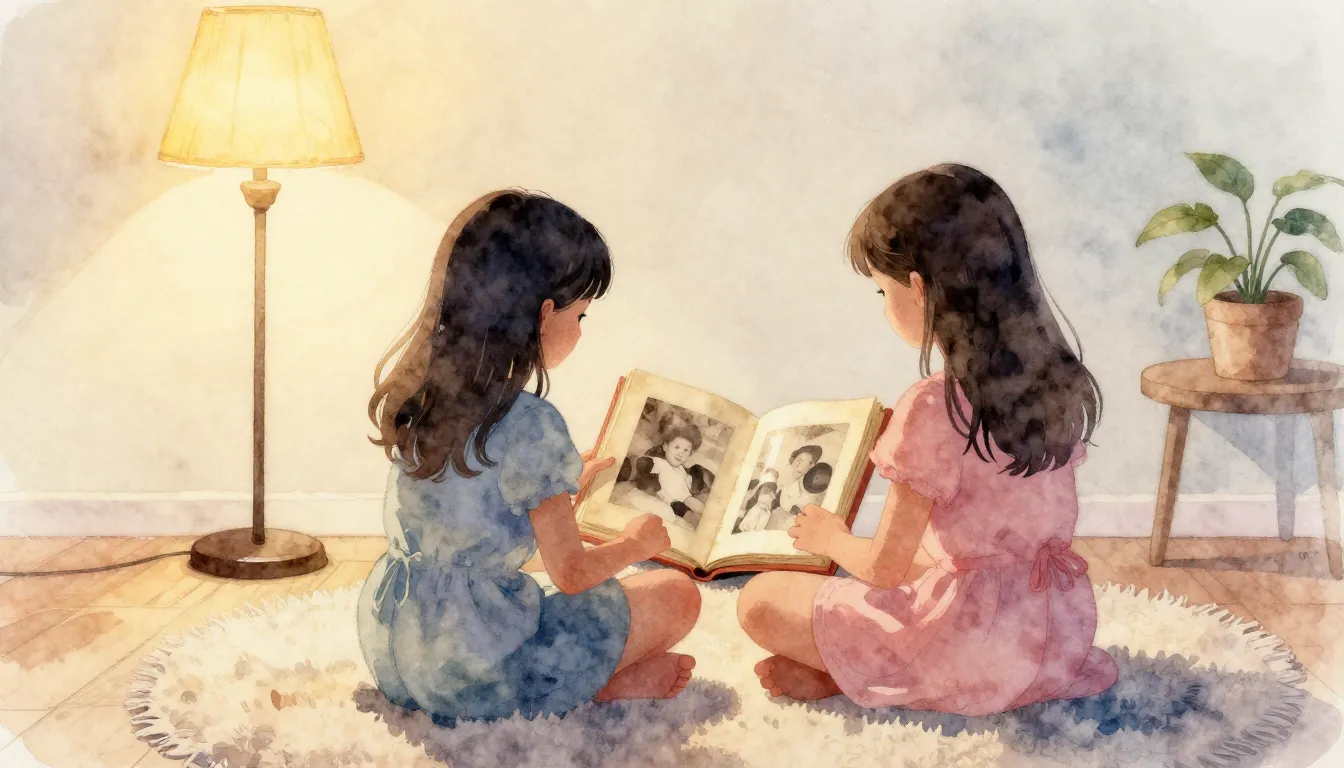 Watercolor style. A cozy room with two silhouettes of girls ...