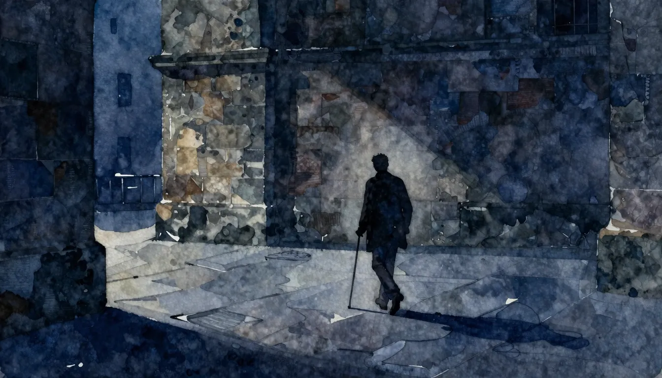 Vibrant watercolor style. Blues album cover, a dark city squ...