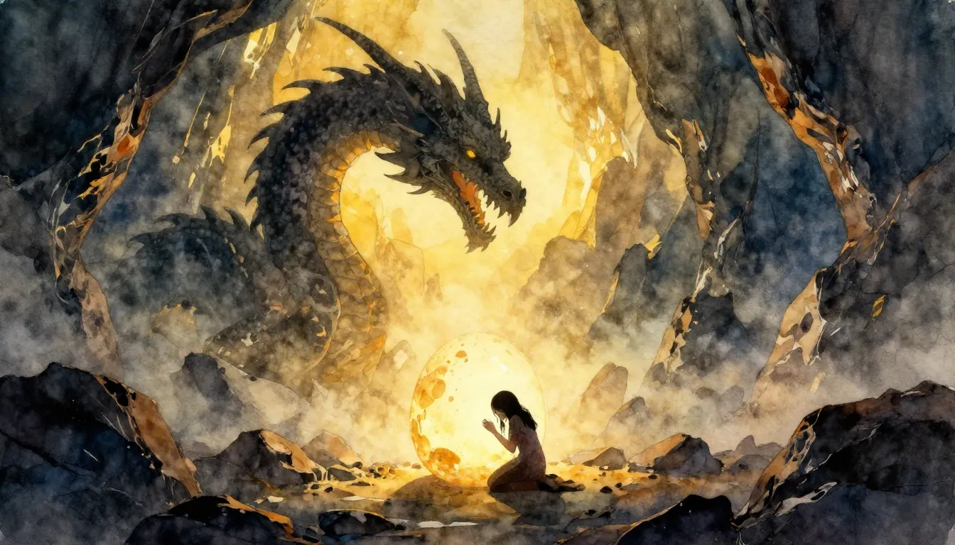 Vibrant watercolor style. Epic rock opera style, a dark moun...