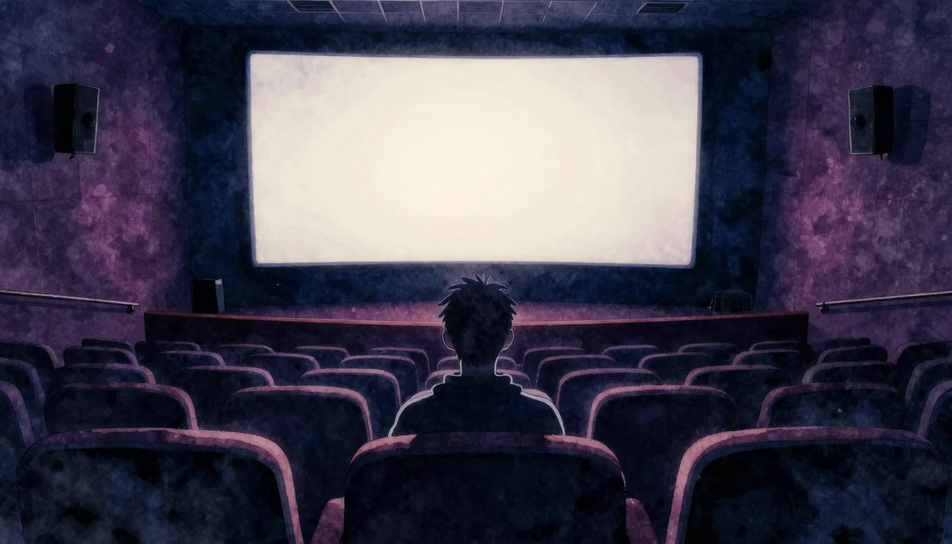 Watercolor style. A lonely silhouette sitting in an empty th...