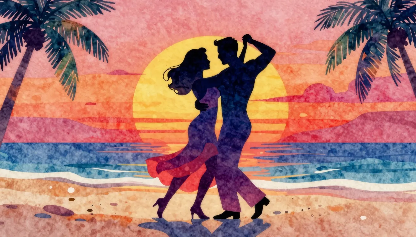 Vibrant watercolor style. Vibrant mambo music album cover, a...