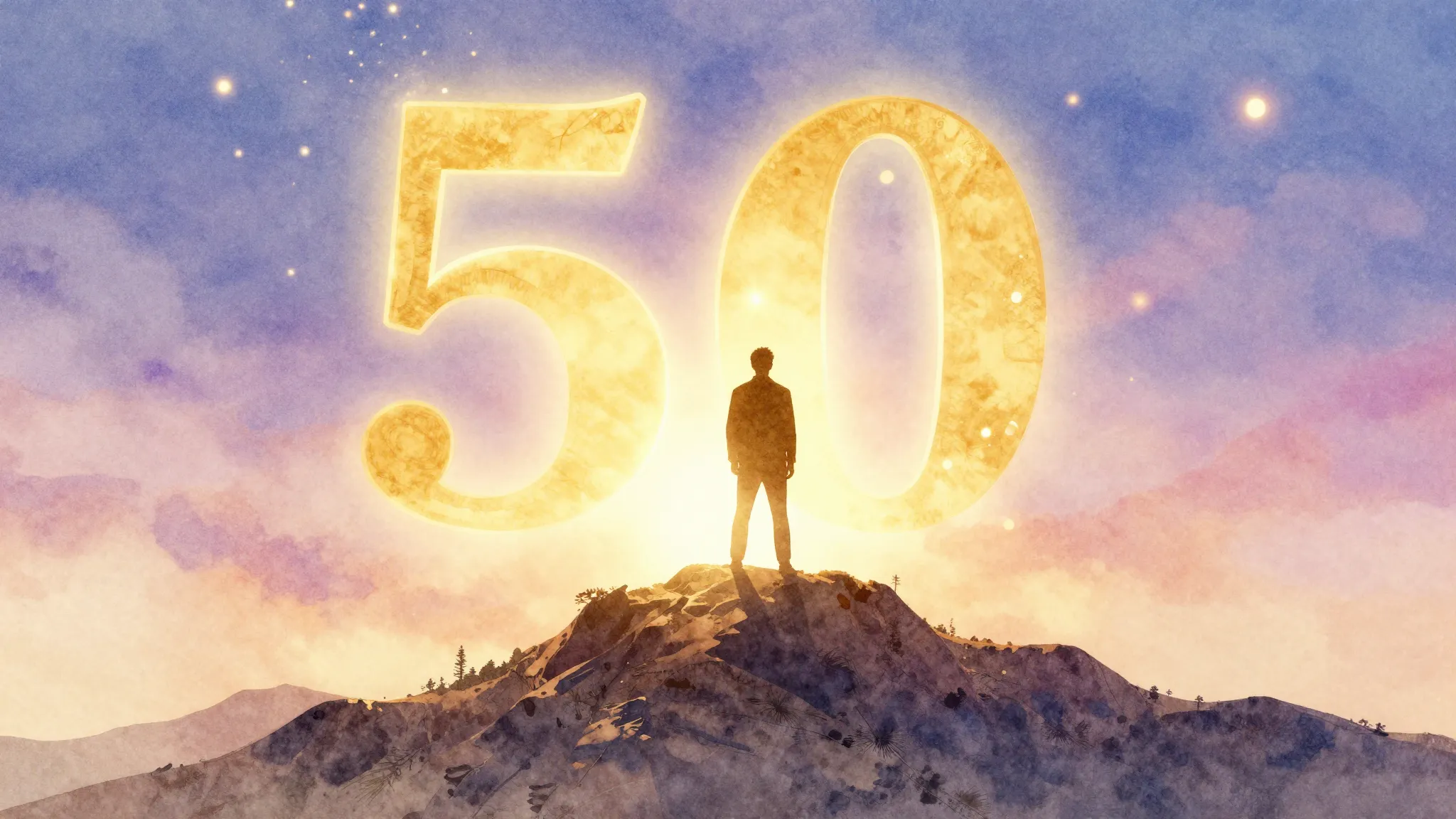 Vibrant watercolor style. A golden silhouette of a man stand...