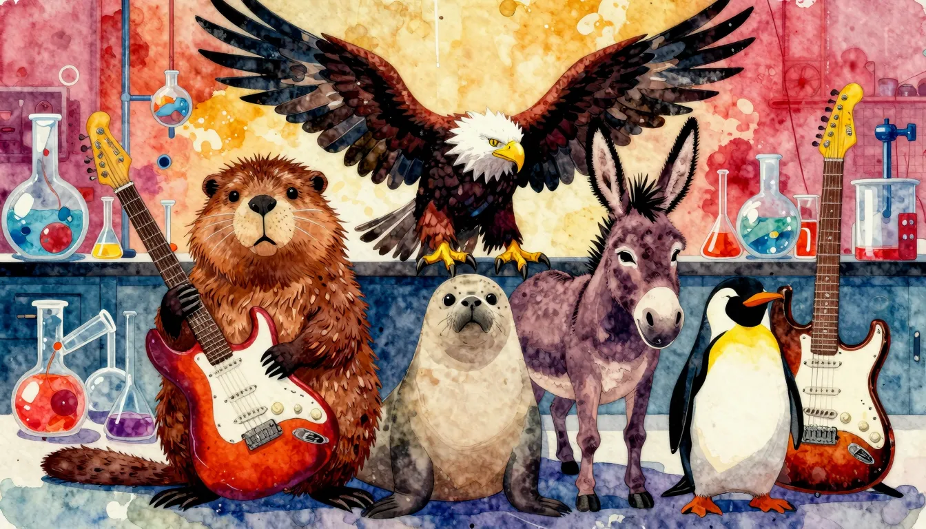 Vibrant watercolor style. Punk rock album cover art, a chaot...