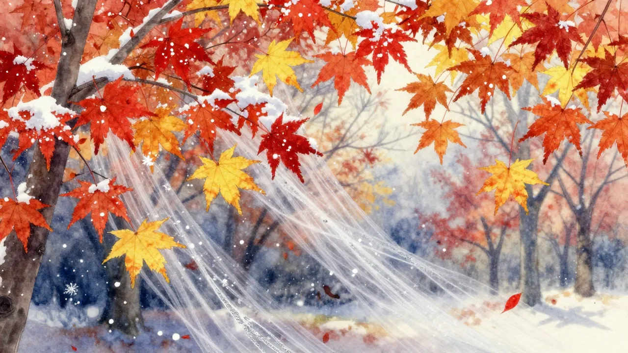 Watercolor style. A beautiful autumn landscape with falling ...