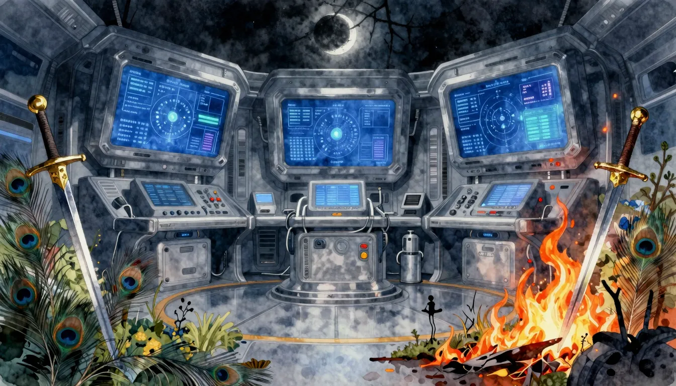 Watercolor style. Hyper-realistic sterile high-tech sanctuar...